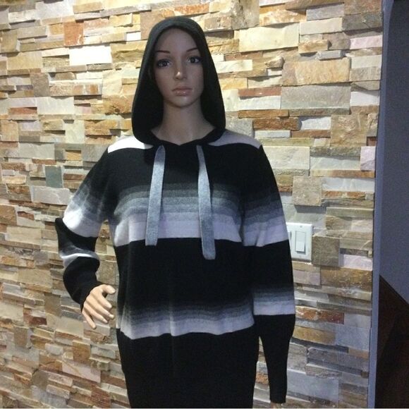 BRODIE CASHMERE Valencia Hoodie – Black / Super Grey / Stripes - Picture 1 of 9